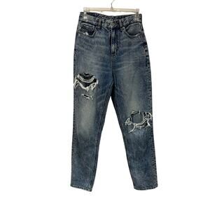 American Eagle Curvy Mom Jeans Distressed Size 0 High‎ Rise Ripped Denim